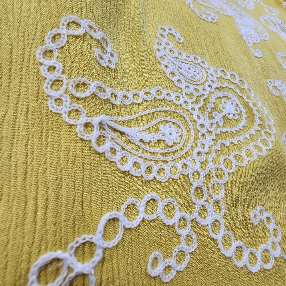 Forgotten Grace 1X Yellow Paisley Embroidered Ruffle Mesh Flowy Boho Top Shirt - Picture 6 of 11